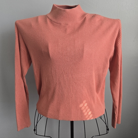 Ann Taylor Sweaters - Ann Taylor Mock Neck Ribbed Knit Top Salmon Pink Long Sleeve Size Large